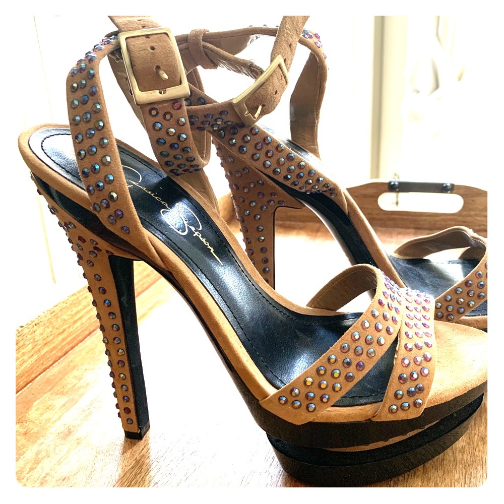 New Tan Suede/Rhinestone Double Platform Sandal